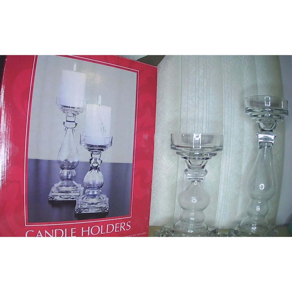 ULTA Beauty Candle Holders Set of 2 8" & 11" Clear Glass NIB